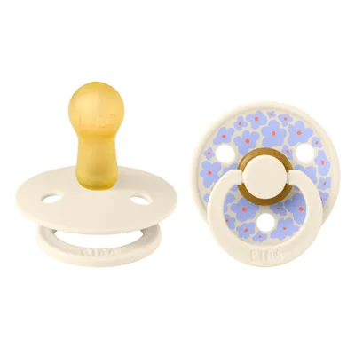 Set 2 suzete cu tetina rotunda din latex 0 luni+ Colour Studio Collection Flower Ivory, 1 bucata, Bibs