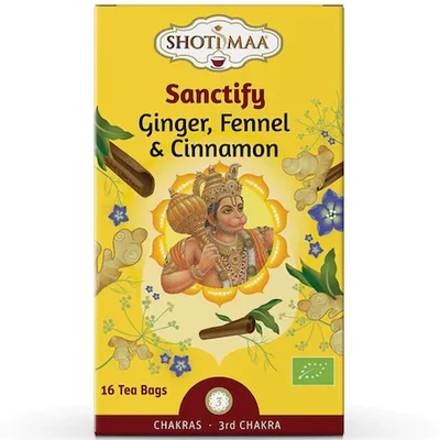 Ceai cu ghimbir, fenicul si scortisoara Chakras Sanctify Bio, 16 plicuri, Shoti Maa