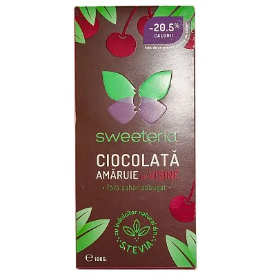 Ciocolata amaruie 70% cu visine (stevie si erytrithol), 100g, Sweeteria