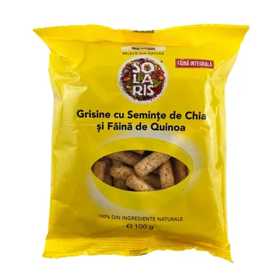 Grisine din faina integrala, faina de quinoa si  seminte de chia, 100g, Solaris