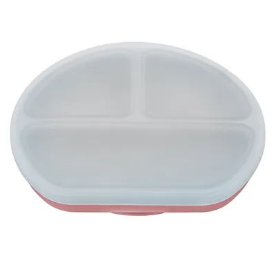 Farfurie compartimentata din silicon cu ventuza si capac  Old Rose 6 luni+, 1 bucata, Appekids