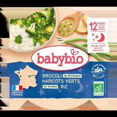 Meniu brocoli, fasole verde si orez Bio, 230g, BabyBio
