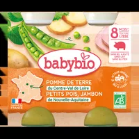 Piure bio din cartofi, mazare si jambon +8 luni, 2 x 200g, BabyBio