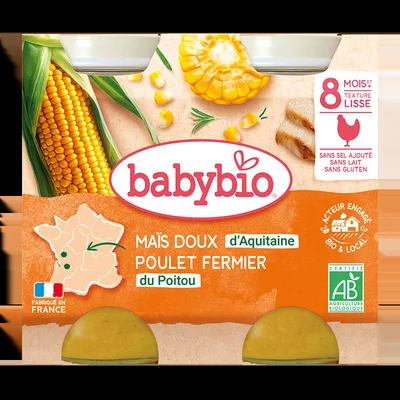 Piure de porumb dulce si pui Bio, 2 x 200g, BabyBio