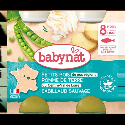 Piure de mazare, cartofi si peste cod, 2 x 200g, BabyBio