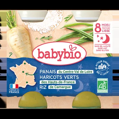 Piure de pastranac, fasole verde si orez Bio, 2 x 200g, BabyBio