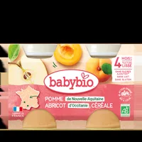 Piure din mere, caise si cereale Bio +4 luni, 2 x 130g, BabyBio