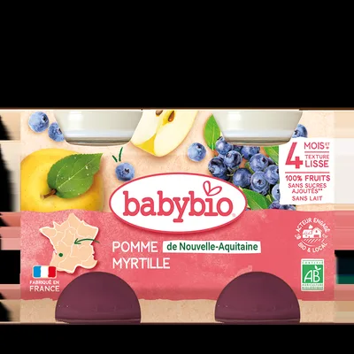 Piure de mere si afine Bio, 2 x 130g, BabyBio