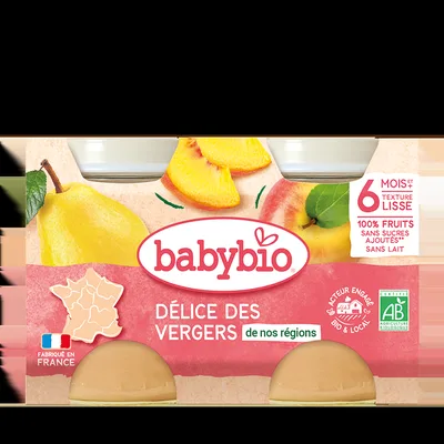 Piure de fructe Bio, 2 x 130g, BabyBio