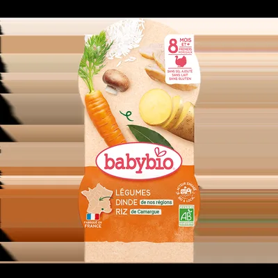 Meniu tocanita de legume, curcan si orez Bio, 2 x 200g, BabyBio