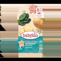 Meniu cu spanac, cartofi si somon 8+ luni, 2 x 200g, BabyBio