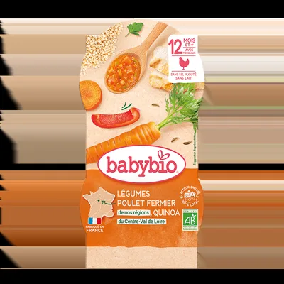 Meniu din legume cu legume, quinoa si carne de pui +12luni, 2 x 200g, BabyBio