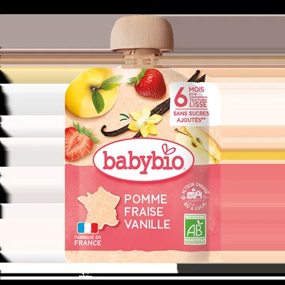 Desert bio din mere, capsuni si vanilie +6 luni, 90g, BabyBio