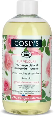 Spuma bio de curatare fara sapun pentru ten uscat si sensibil cu trandafiri (rezerva), 300ml, Coslys
