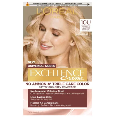 Vopsea de par permanenta fara amoniac Excellence Universal Nudes 10U Lightest Blonde, 192ml, L'Oreal Paris