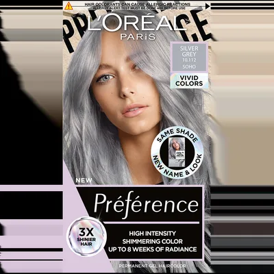 Vopsea de par permanenta cu amoniac Preference Vivid Colours 10.112 Silver Grey, 204ml, L'Oreal Paris