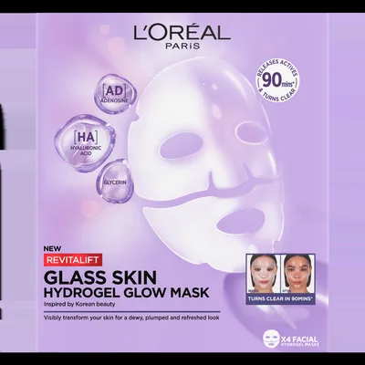 Masca hidrogel pentru iluminare Revitalift Glass Skin, 25g, L'Oreal Paris