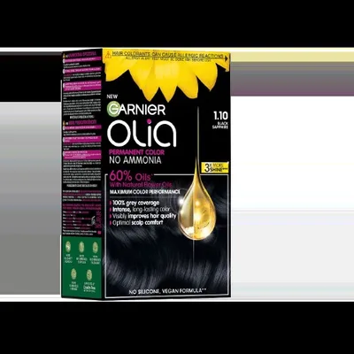 Vopsea de par permanenta fara amoniac 1.10 Black Sapphire Olia, 174ml, Garnier