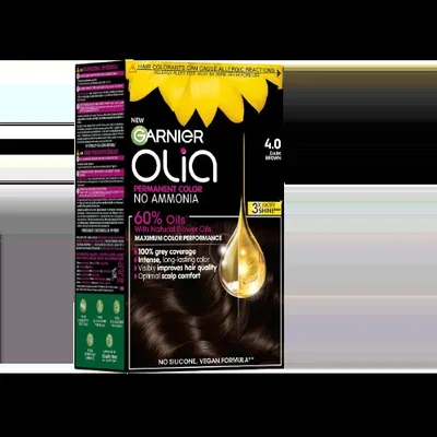 Vopsea de par permanenta fara amoniac 4.0 Dark Brown Olia, 174ml, Garnier