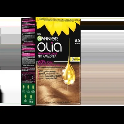 Vopsea de par permanenta fara amoniac 8.0 Blonde Olia, 174ml, Garnier