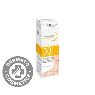 Protectie solara pentru pielea alergica la filtre chimice Photoderm Mineral Fluide, 75g, Bioderma