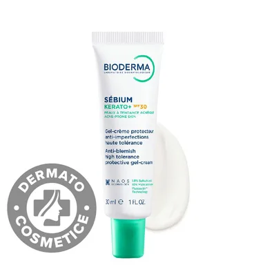 Gel-crema anti-imperfectiuni cu actiune keratolitica si protectie solara pentru ten predispus la acnee Sebium Kerato+ SPF 30, 30ml, Bioderma