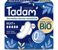 Absorbante BIO hipoalergenice Ultra Noapte+, 10 bucati, Tadam