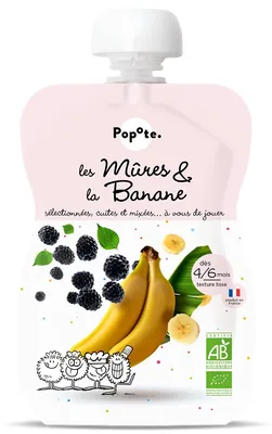 Piure cu mure si banane, 4-6 luni Bio, 120g, Popote
