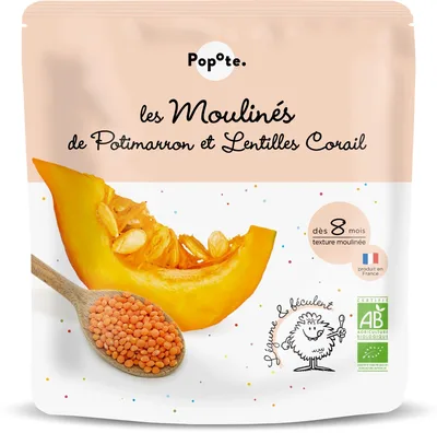 Mancare cu dovleac si linte rosie 8 luni+ Bio, 180g, Popote