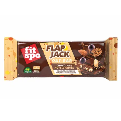 Baton de ovaz chocolate nuts and fruits Flapjack, 90g, FitSpo