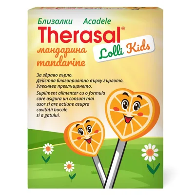 Acadele pentru copii cu aroma de mandarine Therasal Lolly Kids, 6 bucati, Vedra