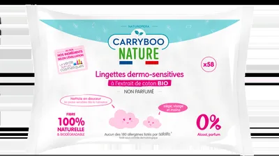 Servetele umede hipoalergenice fara parfum si cu extract de bumbac, 58 bucati, Carryboo