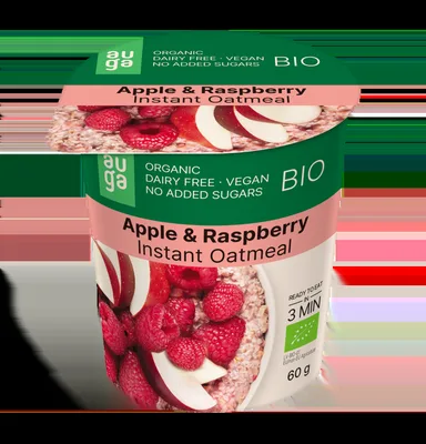 Porridge din ovaz integral cu mar si zmeura Bio, 60g, Auga