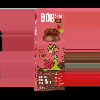 Snack fructat din mere si capsuni in ciocolata cu lapte, 30g, Bob Snail