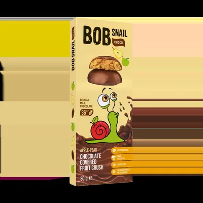 Snack fructat din mere si pere in ciocolata cu lapte, 30g, Bob Snail
