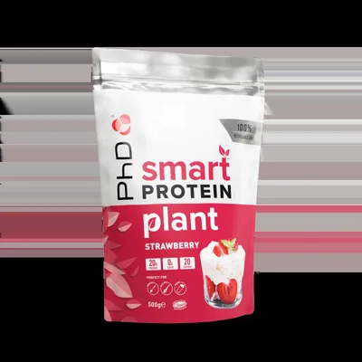Pudra de proteine vegetale cu aroma de capsuni si frisca Smart Protein Plant, 500g, PhD