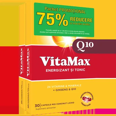 Pachet Vitamax Q10 1 + 75% reducere la al doilea produs, 30 capsule moi, Perrigo