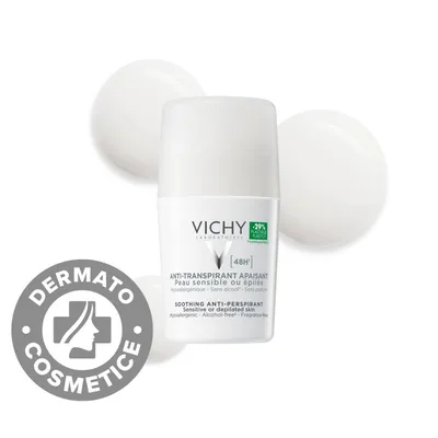 Deodorat roll-on fara parfum pentru piele sensibila 48h, 50ml, Vichy