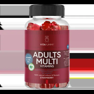 Multivitamine pentru adulti cu aroma de capsuni, 60 jeleuri, Vitayummy