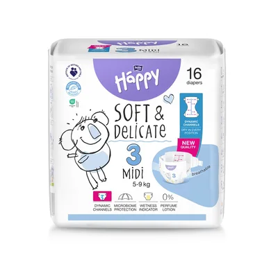 Scutece Happy Soft & Delicate 5-9 kg Midi Marimea 3, 70 bucati, Bella Baby