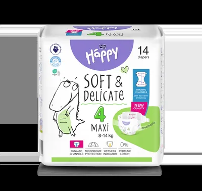 Scutece Happy Soft & Delicate 9-15 kg Maxi Plus Marimea 4+, 56 bucati, Bella Baby