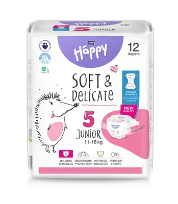 Scutece Happy Soft & Delicate 11-18 kg Junior Marimea 5, 52 bucati, Bella Baby