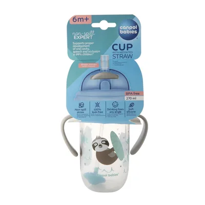 Cana anti-vasare cu pai Model Exotic 56/606_GREY, 270ml, Canpol babies