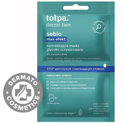 Masca pentru ten gras si acneic cu AHA Dermo Face Sebio Max Efekt, 2x6ml, Tołpa