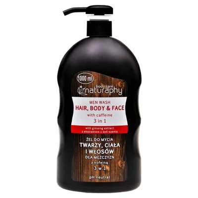 Gel de dus & sampon pentru barbati Caffeine, 1000ml, Naturaphy