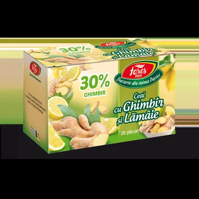 Ceai cu ghimbir 30% si lamaie, 20 plicuri, Fares