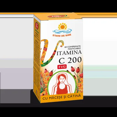 Vitamina C 200mg cu macese si catina, 60 comprimate, Fares