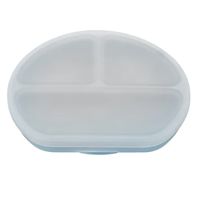 Farfurie compartimentata din silicon cu ventuza si capac Aqua Blue 6 luni+, 1 bucata, Appekids