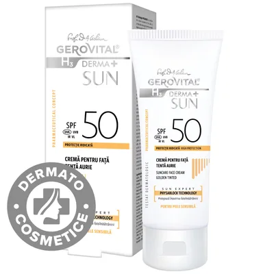 Crema de fata cu tenta aurie SPF 50 H3 Derma+ Sun, 50ml, Gerovital