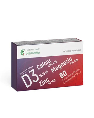 Ca + Mg + Zn + D3, 40 comprimate filmate, Laboratoarele Remedia